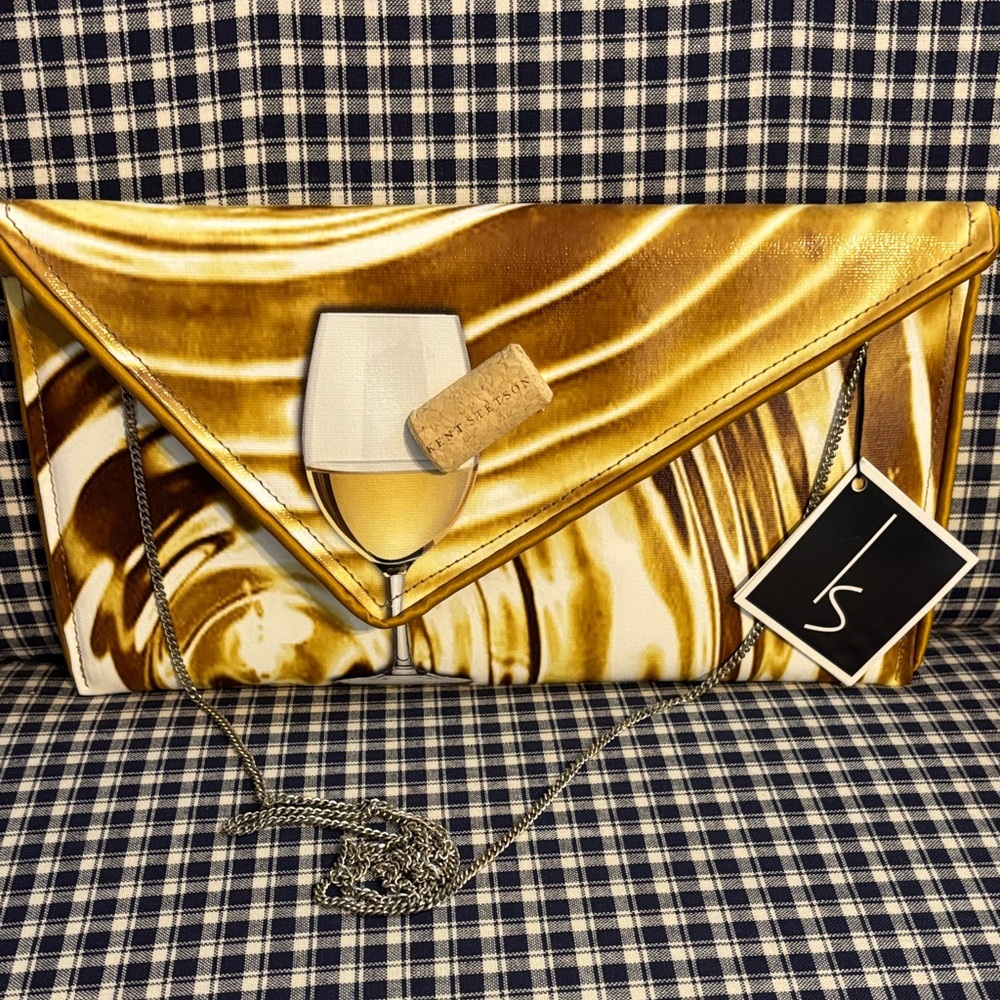 Kent Stetson handmade Gold and White Envelope Clutch “white wine”